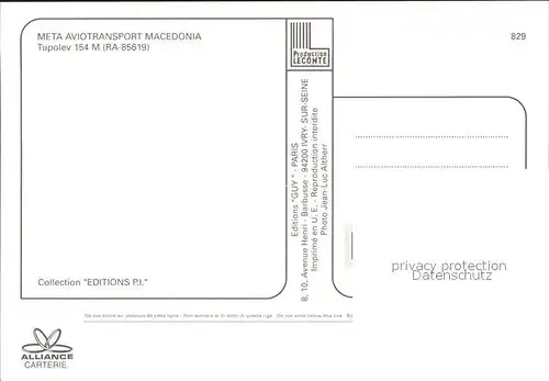 Flugzeuge Zivil Meta Aviotransport Macedonia Tupolev 154M RA 85619 Kat. Airplanes Avions