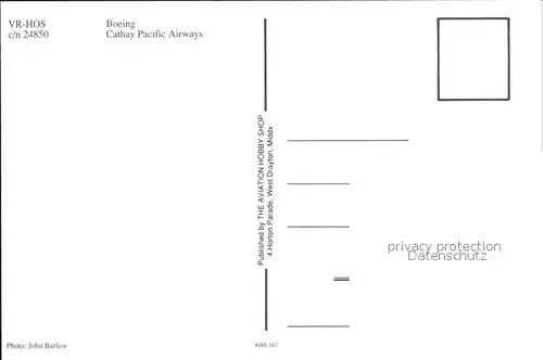 Flugzeuge Zivil Cathay Pacific Boeing VR HOS c n 24850 Kat. Airplanes Avions