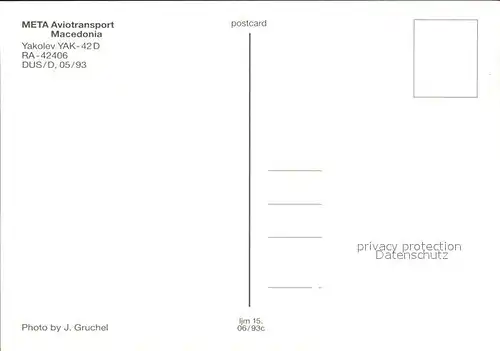 Flugzeuge Zivil Meta Aviotransport Macedonia Yakolev YAK 42D RA 42406  Kat. Airplanes Avions