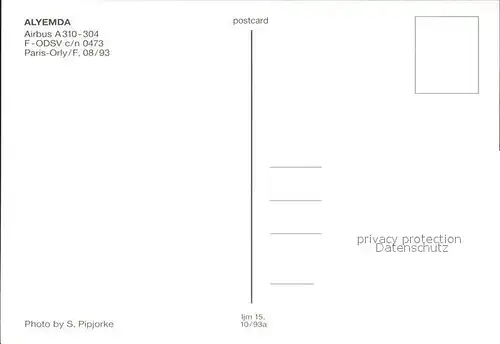 Flugzeuge Zivil Alyemda A310 304 F ODSV c n 0473  Kat. Airplanes Avions