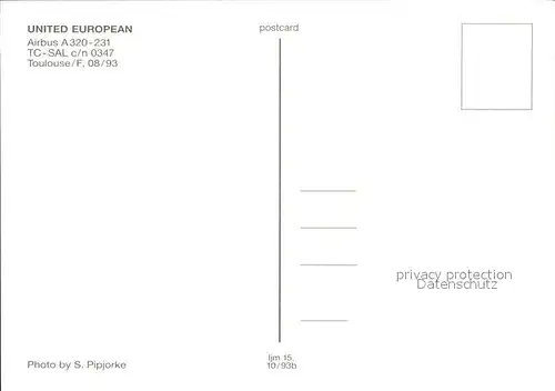 Flugzeuge Zivil United European A320 231 TX SAL c n 0347  Kat. Airplanes Avions