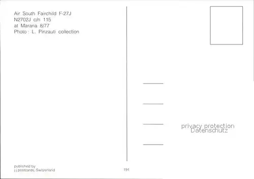 Flugzeuge Zivil Air South Fairchild F 27J N2702J c n 115  Kat. Airplanes Avions