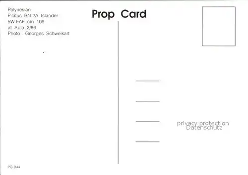 Flugzeuge Zivil Polynesian Pilatus BN 2A Islander 5W FAF c n 109 Kat. Airplanes Avions