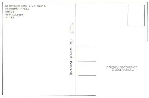 Flugzeuge Zivil Air Dolomiti DeHavilland DHC 8 311 Dash 8 I ADLB c n 221 Kat. Airplanes Avions
