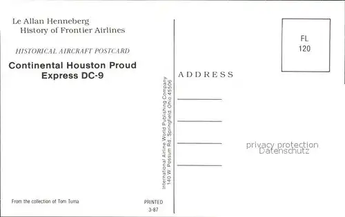 Flugzeuge Zivil Continentaol Houston Proud Express DC 9 N3864I Kat. Airplanes Avions