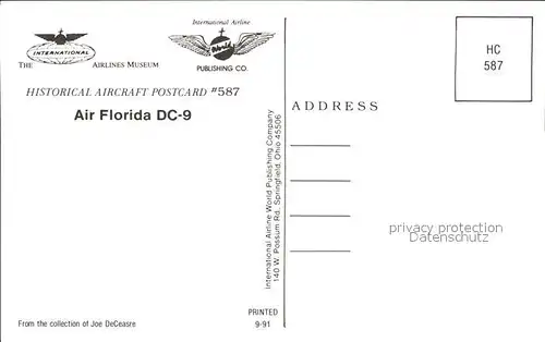 Flugzeuge Zivil Air Florida DC 9 N75AF  Kat. Airplanes Avions
