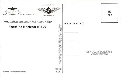 Flugzeuge Zivil Frontier Horizon B 727  Kat. Airplanes Avions