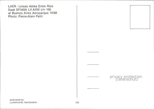 Flugzeuge Zivil LAER Lineas Aerea Entre Rios Saab SF340A LV AXW c n 106 Kat. Airplanes Avions