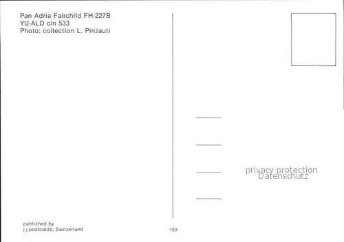 Flugzeuge Zivil Pan Adria Fairchild FH 227B YU ALD c n 533  Kat. Airplanes Avions