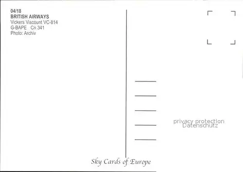 Flugzeuge Zivil British Airways Vickers Viscount VC 814 G BAOE cn 341  Kat. Airplanes Avions