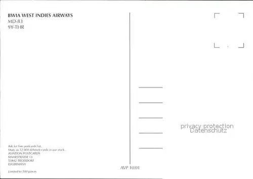 Flugzeuge Zivil BWIA West Indies Airways MD 83 9Y THR Kat. Airplanes Avions
