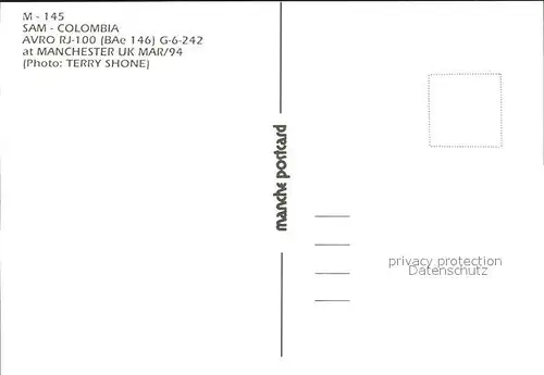 Flugzeuge Zivil SAM Colombia Avro RJ 100 BAe146 G 6 242  Kat. Airplanes Avions