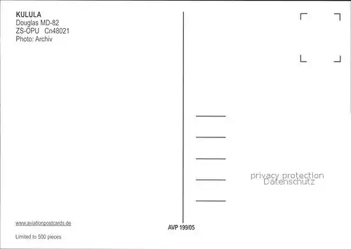 Flugzeuge Zivil Kulula Douglas MD 82 ZS OPU cn48021  Kat. Airplanes Avions