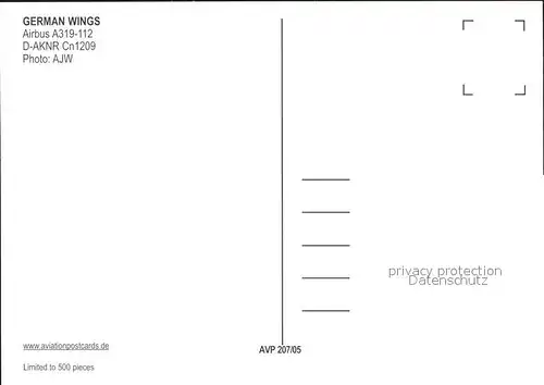 Flugzeuge Zivil German Wings A319 112 D AKNR cn 1209 Kat. Airplanes Avions