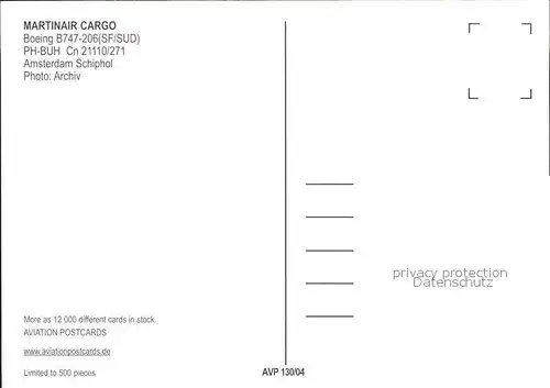 Flugzeuge Zivil Martinair Cargo Boeing B747 206 SF SUD PH BUH cn 21110 271 Kat. Airplanes Avions