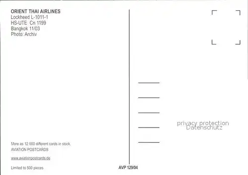 Flugzeuge Zivil Orient Thai Airlines Lockheed L 1011 1 HS UTE cn 1199 Kat. Airplanes Avions
