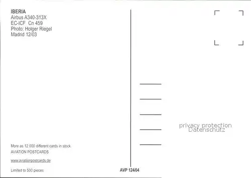 Flugzeuge Zivil Iberia A340 313X EC ICF cn 459 Kat. Airplanes Avions