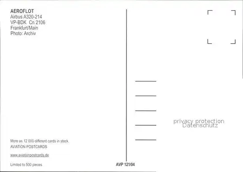 Flugzeuge Zivil Aeroflot A320 214 VP BDK cn 2106 Kat. Airplanes Avions