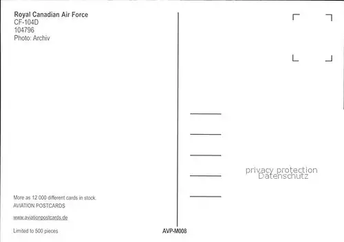 Flugzeuge Militaria Royal Canadian Air Force CF 104D 104796 Kat. Airplanes Avions