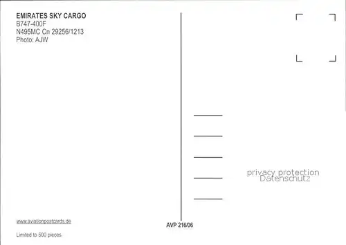 Flugzeuge Zivil Emirates Sky Cargo B747 400F N495MC cn 29256 1213 Kat. Airplanes Avions