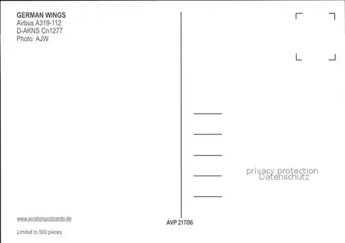Flugzeuge Zivil German Wings A319 112 T Mobile D AKNS cn 1277 Kat. Airplanes Avions