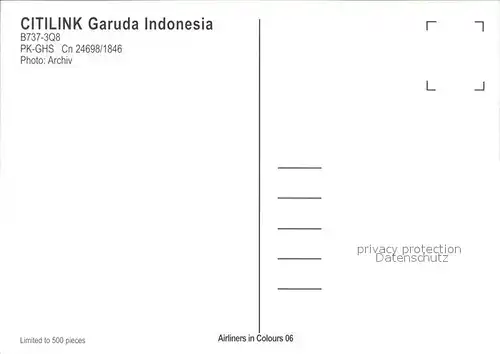 Flugzeuge Zivil Citilink Garuda Indonesia B737 3Q8 PH GHS cn 24698 1846 Kat. Airplanes Avions