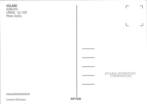Flugzeuge Zivil Volare A320 214 I PEKQ cn 1757 Kat. Airplanes Avions