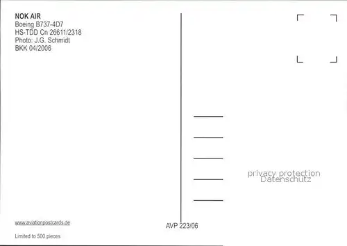 Flugzeuge Zivil NOK Air Boeing B737 4D7 HS TDD cn 26611 2318 Kat. Airplanes Avions