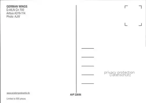 Flugzeuge Zivil German Wings A319 114 D AILN cn 700  Kat. Airplanes Avions