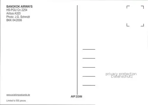 Flugzeuge Zivil Bangkok Airways A320 HS PGU cn 2254 Kat. Airplanes Avions