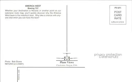 Flugzeuge Zivil America West Boeing 757 N915AW cn 25681 Kat. Airplanes Avions