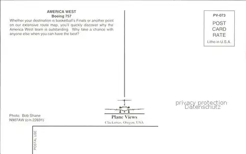 Flugzeuge Zivil America West Boeing 757 N907AW c n 22691 Kat. Airplanes Avions