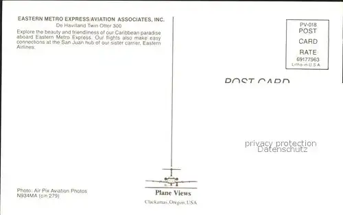 Flugzeuge Zivil Eastern Metro Express Aviation Associates De Havilland Twin Otter 300 N934MA c n 279 Kat. Airplanes Avions