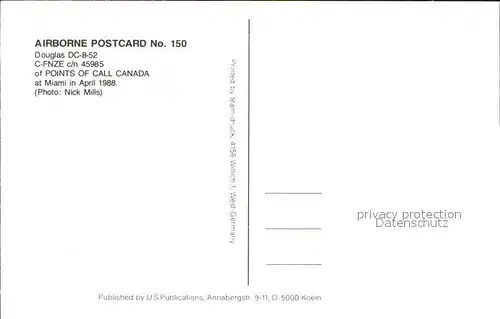 Flugzeuge Zivil Points of Call Canada Douglas DC 8 52 C FNZE c n 45985  Kat. Airplanes Avions