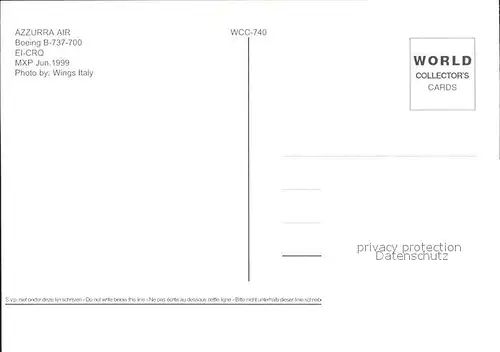 Flugzeuge Zivil Azzurra Air Boeing B 737 700 EI CRQ  Kat. Airplanes Avions