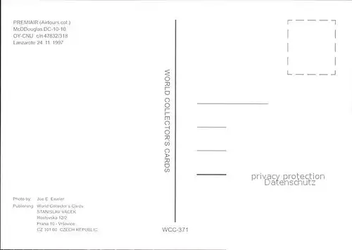 Flugzeuge Zivil Premiair McDDouglas DC 10 10 OY CNU c n 47832 318 Kat. Airplanes Avions