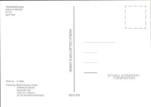 Flugzeuge Zivil Transmeridian A 320 231 EI TLI  Kat. Airplanes Avions