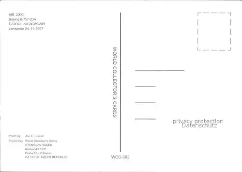 Flugzeuge Zivil Air 2000 Boeing B 757 23A G OOOI c n 24289 209  Kat. Airplanes Avions