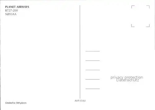 Flugzeuge Zivil Planet Airways B727 200 N893AA  Kat. Airplanes Avions