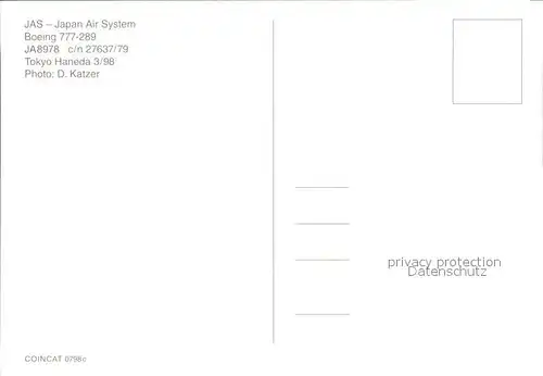 Flugzeuge Zivil JAS Japan Air System Boeing 777 289 JA8978 c n 27637 79 Kat. Airplanes Avions