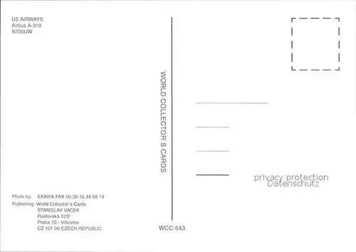 Flugzeuge Zivil US Airways A 319 N700UW  Kat. Airplanes Avions