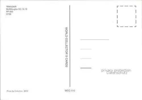 Flugzeuge Zivil Transair McDDouglas DC 10 10 PP OOO Kat. Airplanes Avions
