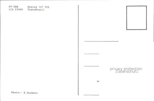 Flugzeuge Zivil TransBrasil Boeing 737 3Y0 PT TEB c n 23500  Kat. Airplanes Avions