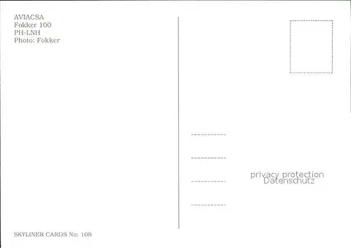 Flugzeuge Zivil Aviacsa Fokker 100 PH LNH  Kat. Airplanes Avions