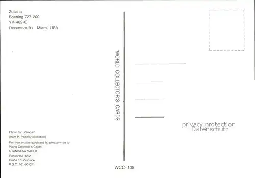Flugzeuge Zivil Zuliana Venezuela Boeing 727 200 YV 462C Kat. Airplanes Avions