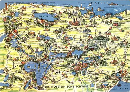 Panoramakarte Holsteinische Schweiz Malente Gremsmuehlen Eutin Preetz Kat. Besonderheiten
