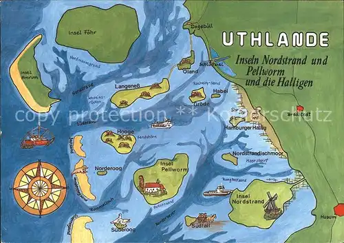 Panoramakarte Uthlande Insel Nordstrand Pellworm Halligen  Kat. Besonderheiten