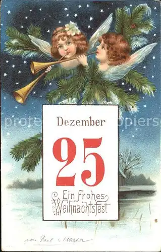 Engel Trompete Weihnachten Datumskarte Litho Kat. Religion