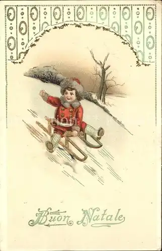 Schlitten Schnee Kind Wintermode Weihnachten Litho Kat. Sport