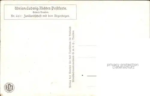 Kuenstlerkarte Adrian Ludwig Richter Junilandschaft mit dem Regenbogen Nr. 602 Galerie Dresden Kat. Kuenstlerkarte